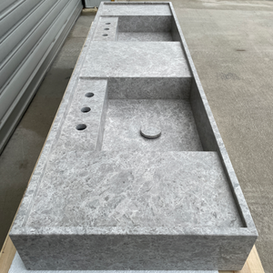 Handmade Tundra Grey Marble Double Sink: Custom Vanity Top (NS-136)