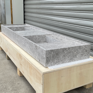 Handmade Tundra Grey Marble Double Sink: Custom Vanity Top (NS-136)