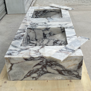 Handcrafted Calacatta Viola Marble Double Sink: Custom Bathroom Vanity (NS-150)