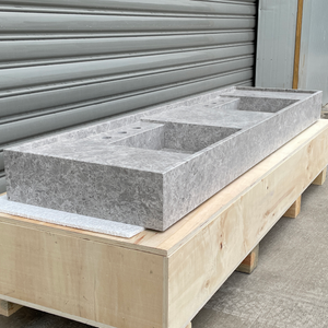 Handmade Tundra Grey Marble Double Sink: Custom Vanity Top (NS-136)