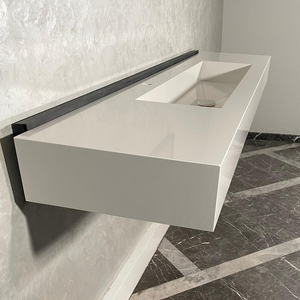 Custom White Quartz Large Bathroom Trough Sink: Wall Mount Vanity (QU-095)
