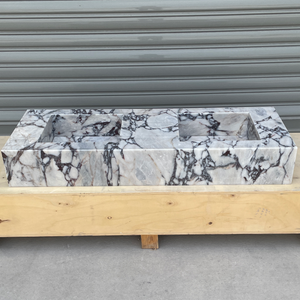 Handcrafted Calacatta Viola Marble Double Sink: Custom Bathroom Vanity (NS-150)