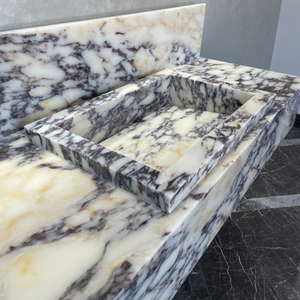 Handcrafted Calacatta Viola Marble Sink With Backsplash: Custom Bathroom Vanity (NS-129)