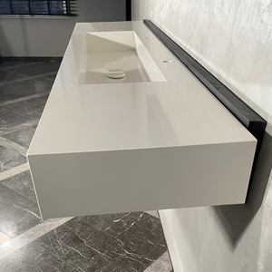 Custom White Quartz Large Bathroom Trough Sink: Wall Mount Vanity (QU-095)