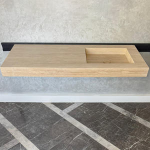 Handmade Vein Cut Travertine Sink: Custom Beige Bathroom Vanity (TR-087)