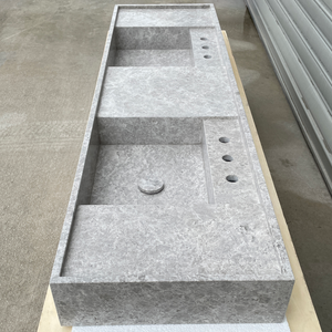 Handmade Tundra Grey Marble Double Sink: Custom Vanity Top (NS-136)