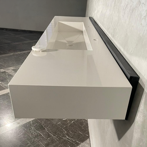 Custom White Quartz Large Bathroom Trough Sink: Wall Mount Vanity (QU-095)