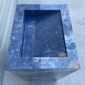 Handcrafted Ocean Blue Porcelain Pedestal Sink: Marble Look Bathroom Vanity (ES-092)