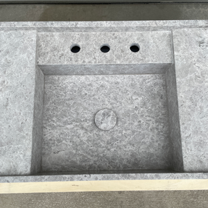 Handmade Tundra Grey Marble Double Sink: Custom Vanity Top (NS-136)