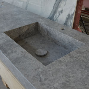 HANDCRAFTED CUSTOM TUNDRA GREY MARBLE DOUBLE SINK (NS-137)