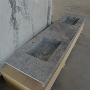 HANDCRAFTED CUSTOM TUNDRA GREY MARBLE DOUBLE SINK (NS-137)