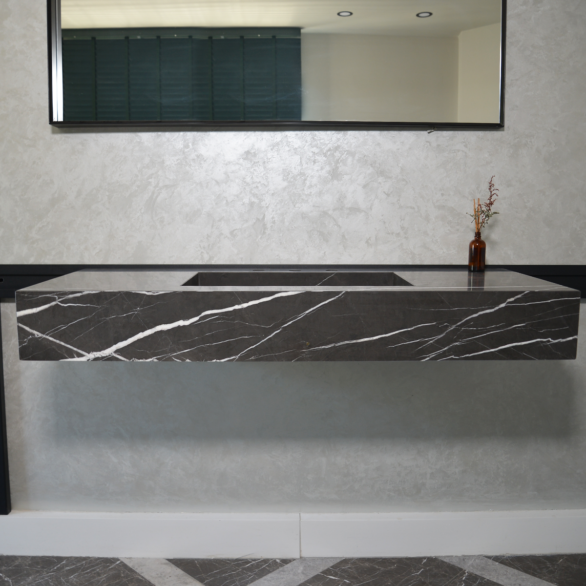 HANDCRAFTED CUSTOM PIETRA GREY MARBLE SINK (NS-081)