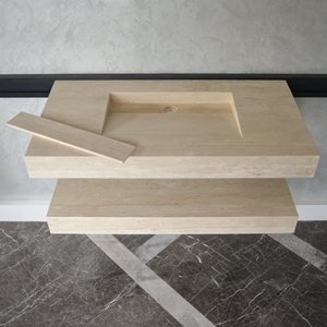 HANDCRAFTED CUSTOM TRAVERTINE SINK AND MATCHING SHELF (TR-095)