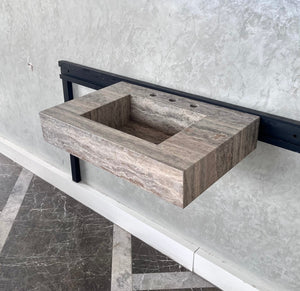 HANDCRAFTED CUSTOM SILVER TRAVERTINE SINK (TR-047)