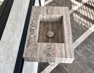 HANDCRAFTED CUSTOM SILVER TRAVERTINE SINK (TR-047)