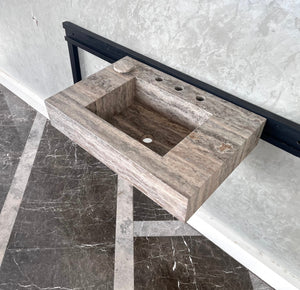 HANDCRAFTED CUSTOM SILVER TRAVERTINE SINK (TR-047)
