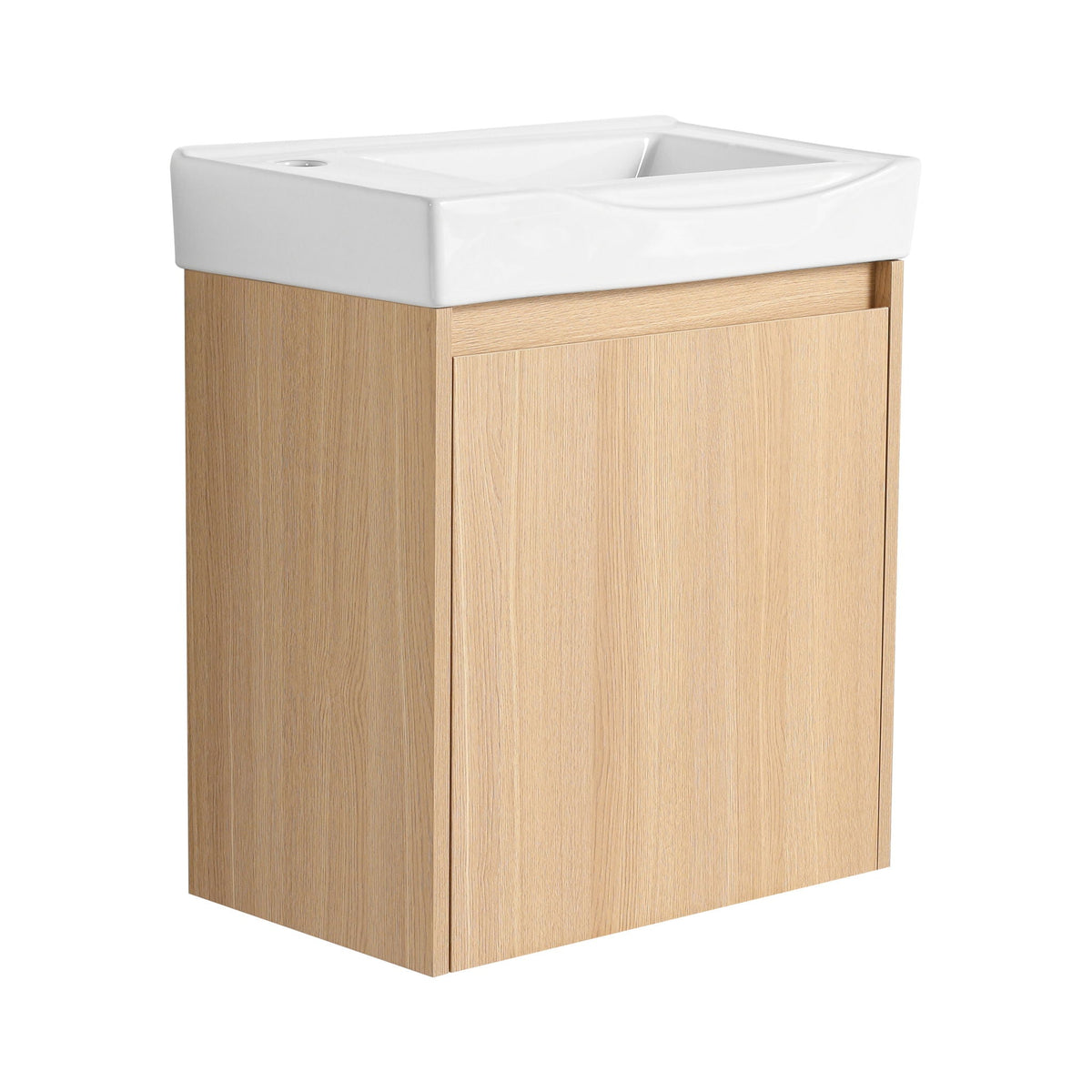 Modern Bathroom Vanity with Ceramic Basin and Storage Cabinet - Light Brown, Black, or White