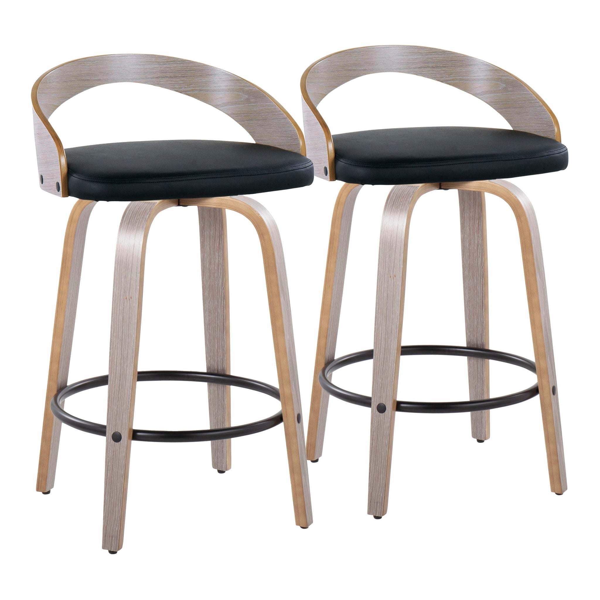 Mid Century Modern Counter Stools with Swivel and Footrest – Set of 2