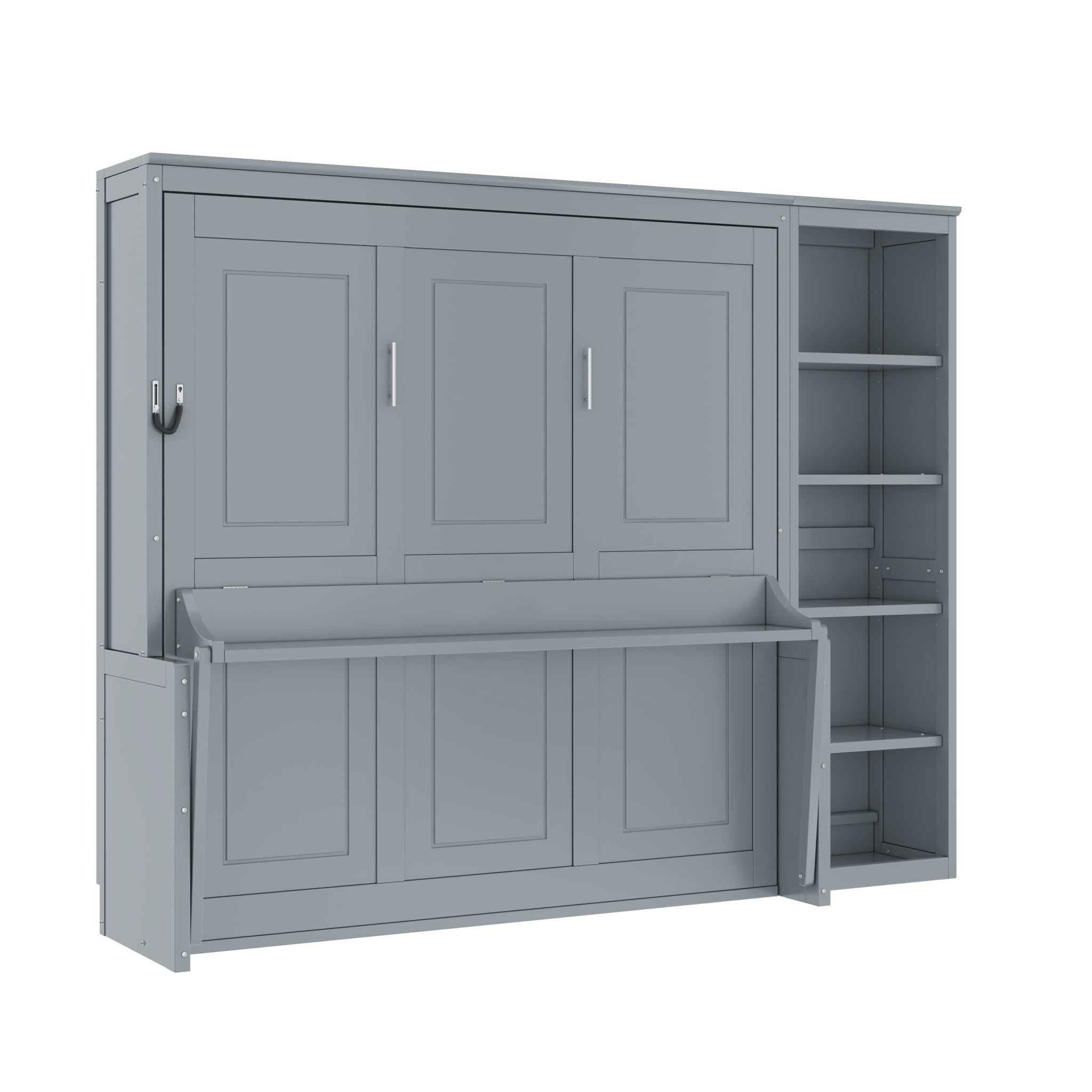 Murphy Bed with Desk and Bookshelf - Solid Pine, Full & Queen Sizes
