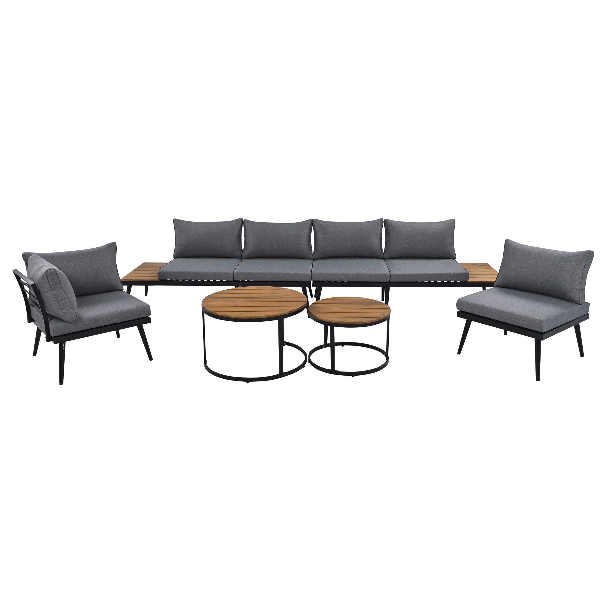 Modern Outdoor Sectional Sofa Set with Nesting Coffee Tables – 6 Piece, Weather-Resistant