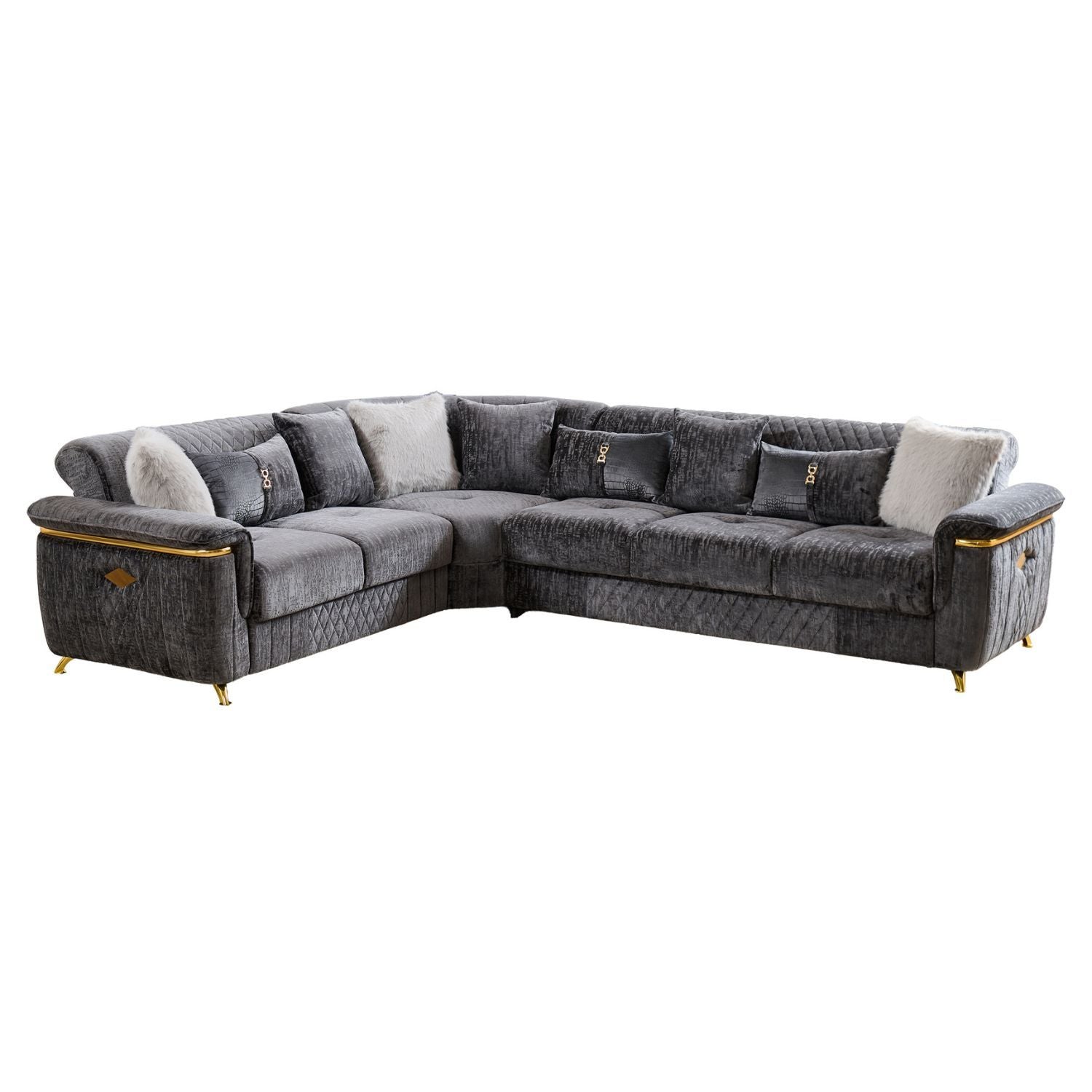 Reversible Sectional Sofa with Spacious L-Shaped Design - Beige or Dark Gray