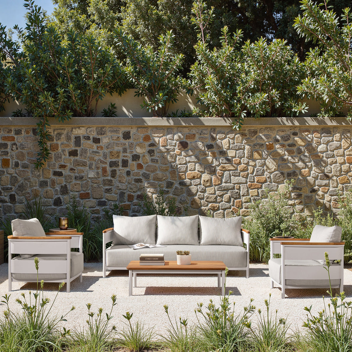 Rhodes 2pc Teak & Aluminum Outdoor Sofa and Coffee Table Set - Natural Teak/Aluminum