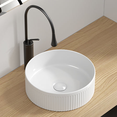 Small 14 Inch Round Bathroom Sink with Stain-Resistant Finish - White Porcelain