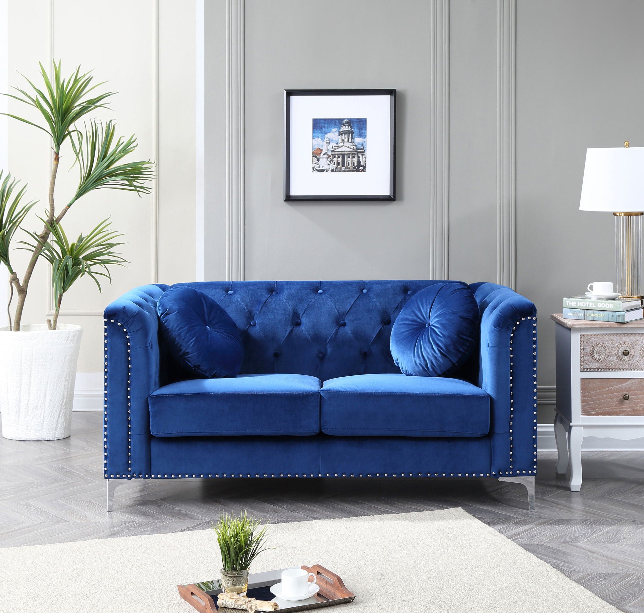 Stylish Sloped Arm Loveseat with MicroSuede Cover - Blue, Dark Gray, Red, Black