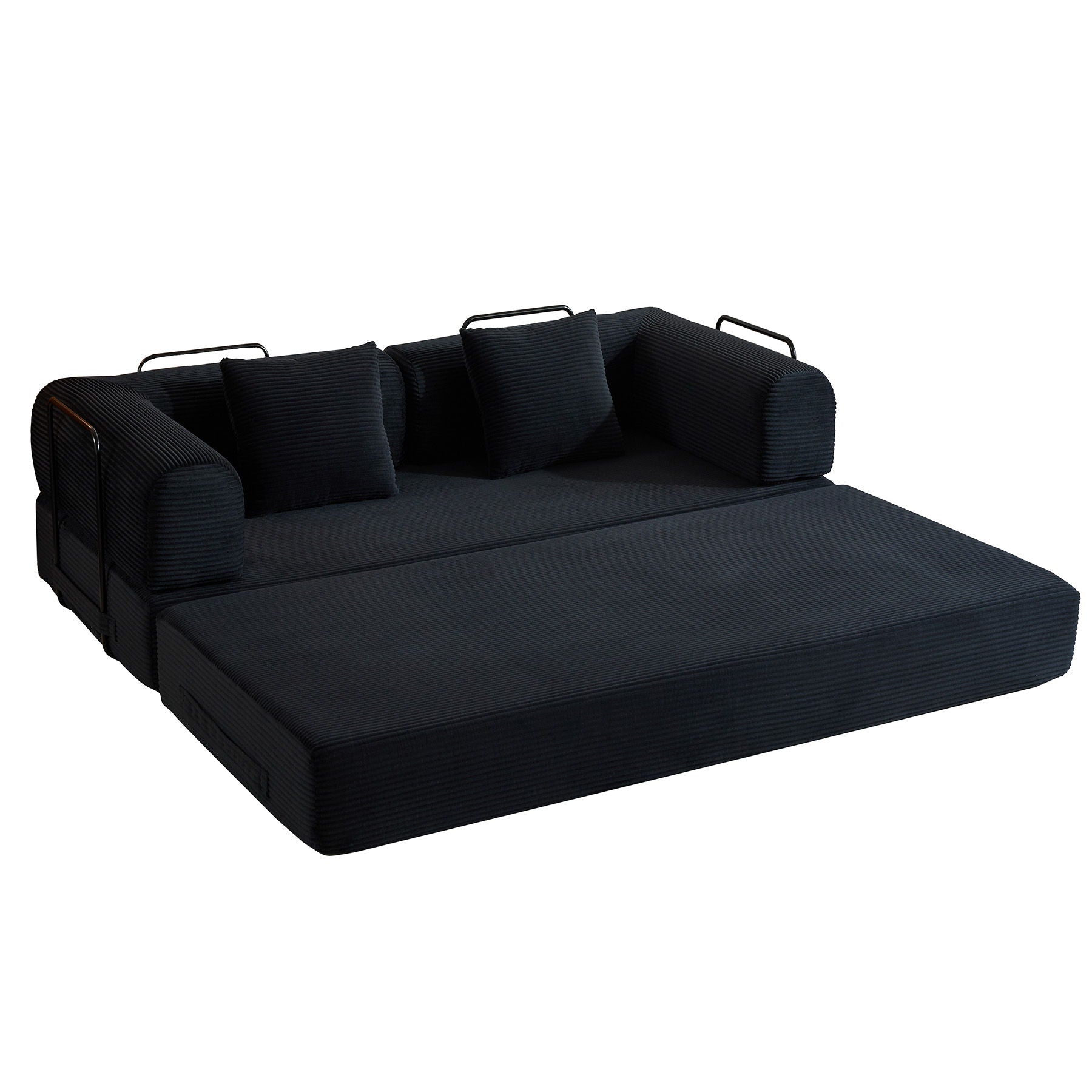 Convertible Sleeper Sofa Bed with Fixed Shape Frame and Cylindrical Pillow - Fabric