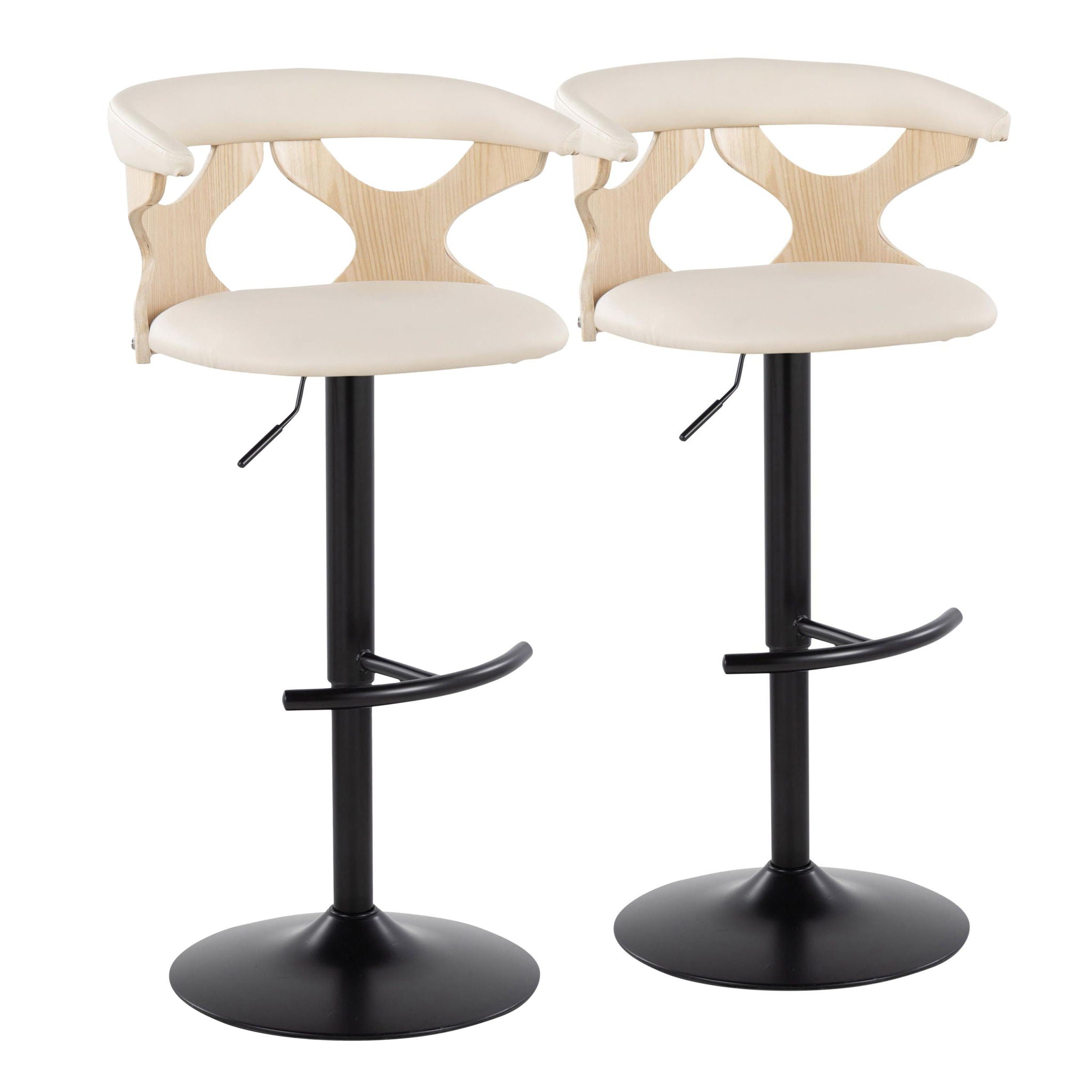 Contemporary Adjustable Barstool Set with Swivel and Rounded T Footrest - Multiple Colors