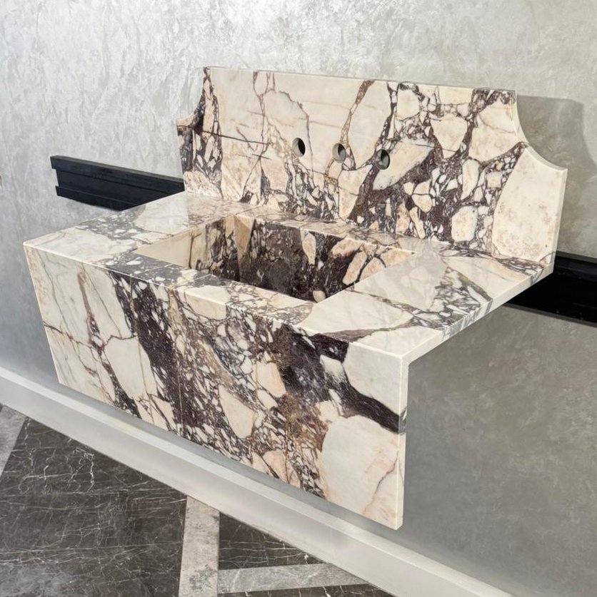 Handmade Calacatta Viola Marble Sink: Custom Natural Stone Bathroom Vanity (NS-055)