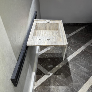 Handmade Silver Vein Cut Travertine Sink | Natural Stone Bathroom Basin | Luxury Custom (TR-077)
