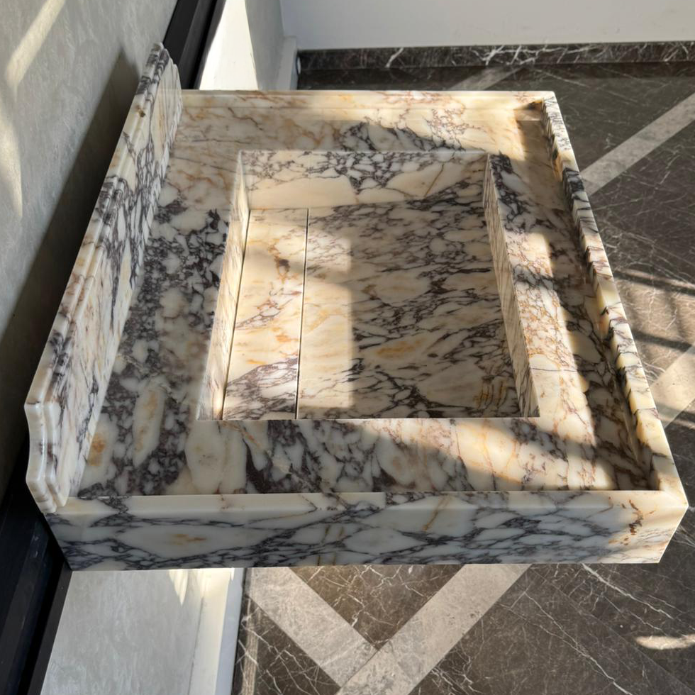 Handcrafted Calacatta Viola Marble Sink With Backsplash: Custom Bathroom Vanity (NS-065)