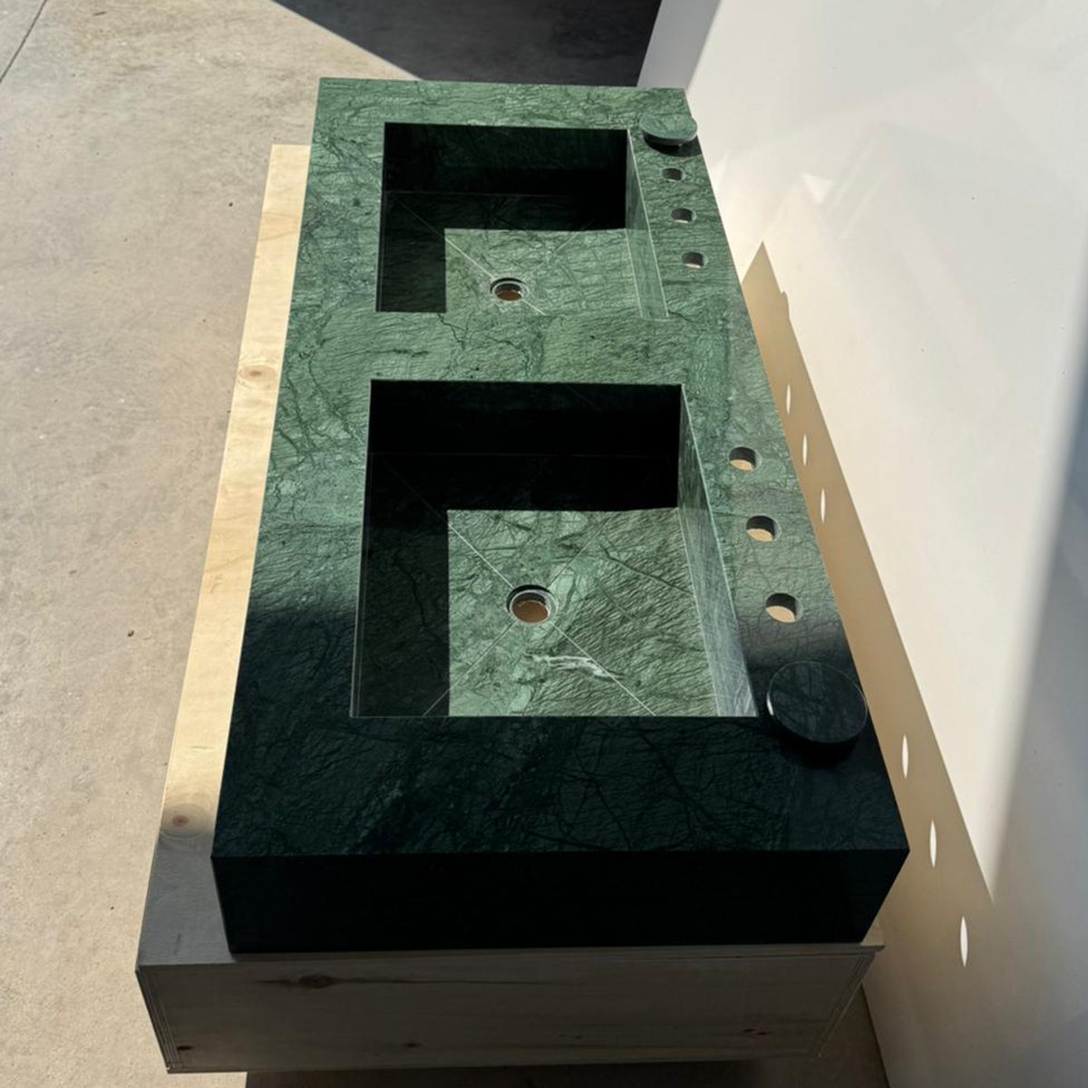 HANDCRAFTED VERDE GUATEMALA MARBLE CUSTOM DOUBLE SINK (NS-105)