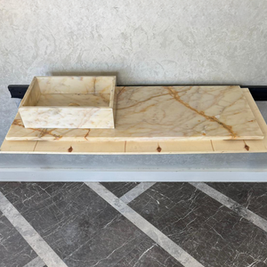 Custom Calacatta Gold Marble Sink – Handmade Natural Stone Bathroom Basin, Luxury Goldish Marble Vanity Top, Countertop and Sink (NS-084)