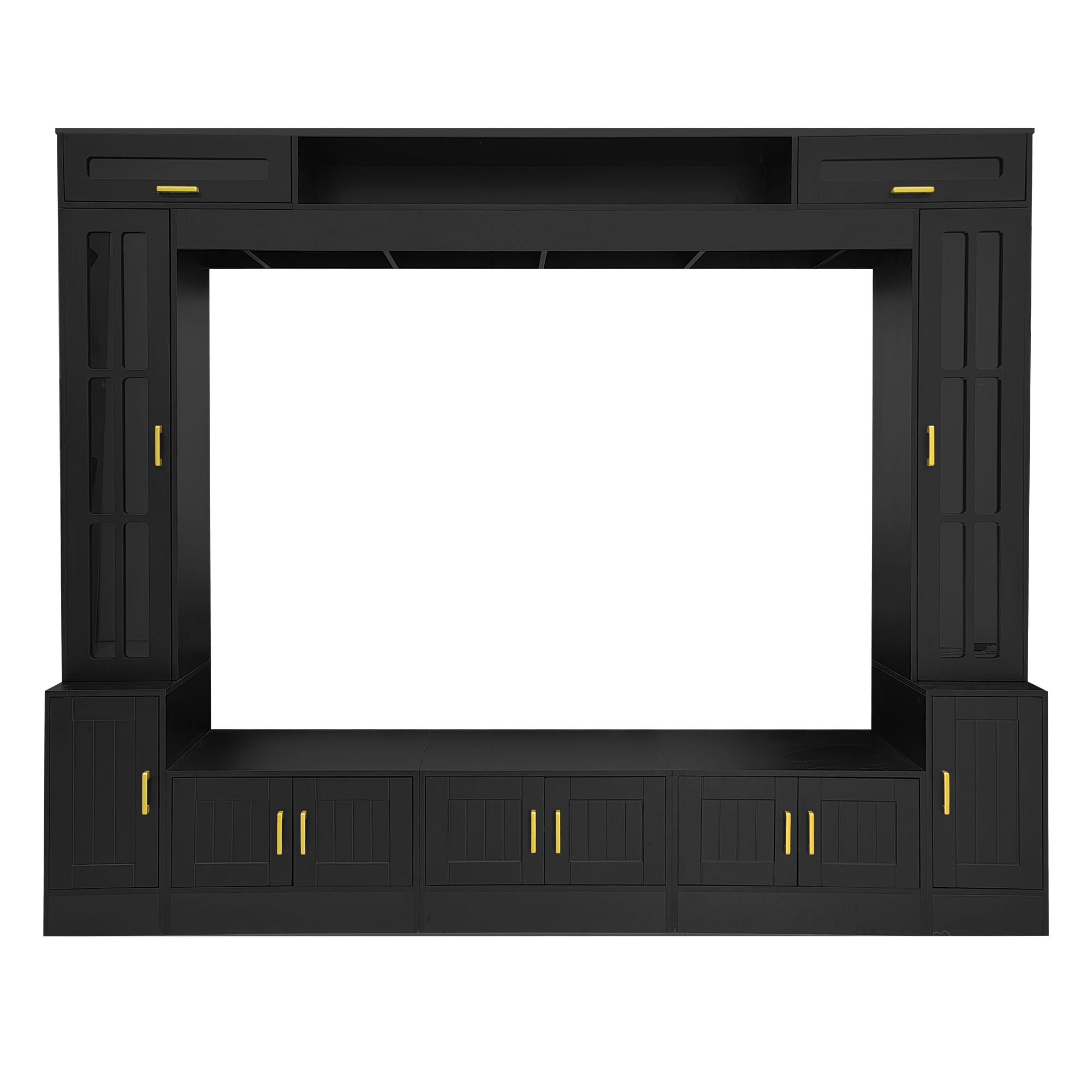 Wall Unit Entertainment Center with Glass Doors - White or Black