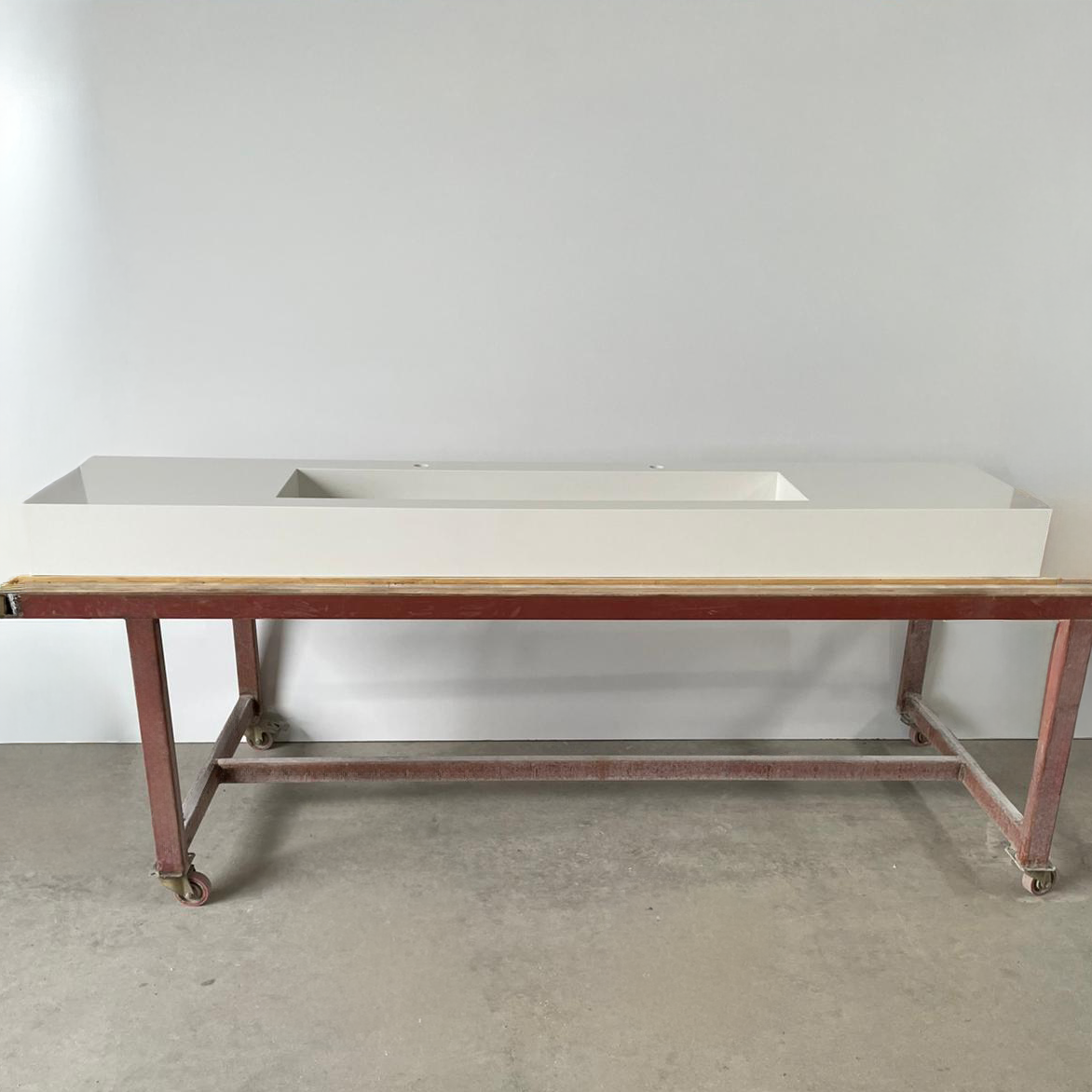 Custom White Quartz Large Bathroom Trough Sink: Wall Mount Vanity (QU-095)