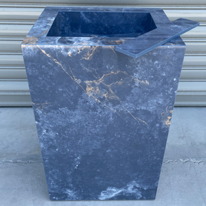 Handcrafted Ocean Blue Porcelain Pedestal Sink: Marble Look Bathroom Vanity (ES-092)