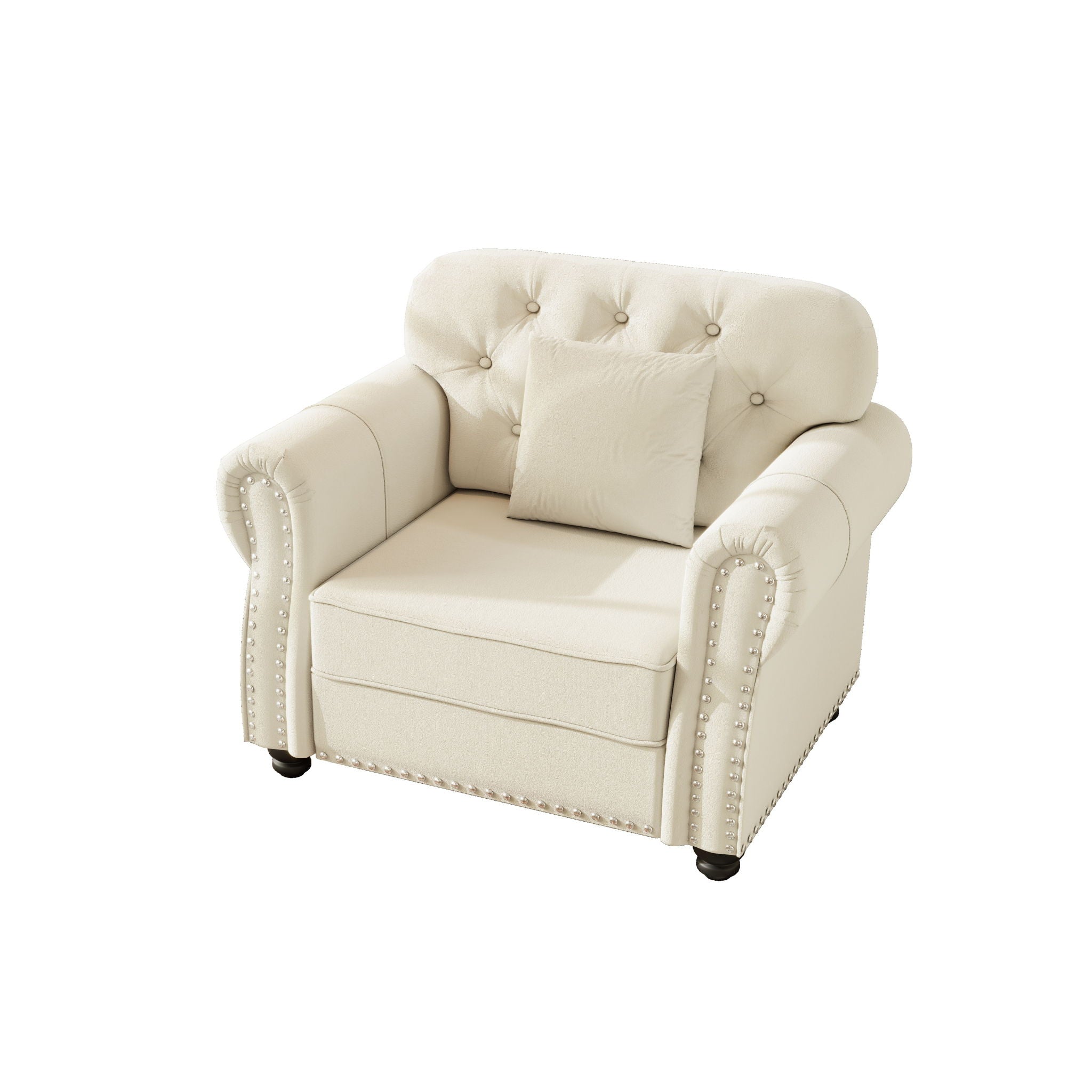 Sofa With Nailhead Trim and Rolled Armrests - Available in Beige, Dark Brown, or Dark Red
