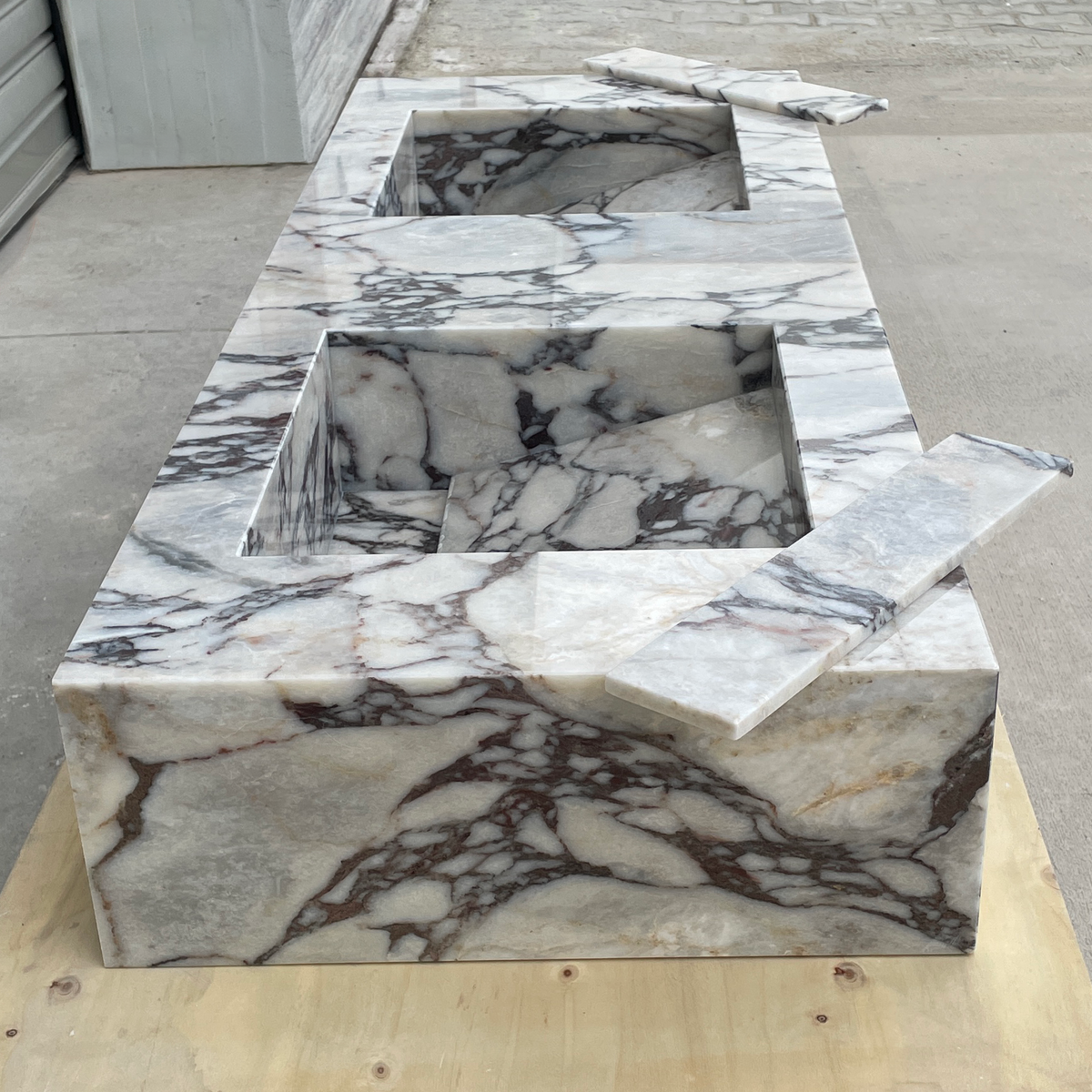 Handcrafted Calacatta Viola Marble Double Sink: Custom Bathroom Vanity (NS-150)