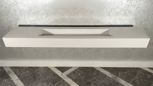 Custom White Quartz Large Bathroom Trough Sink: Wall Mount Vanity (QU-095)