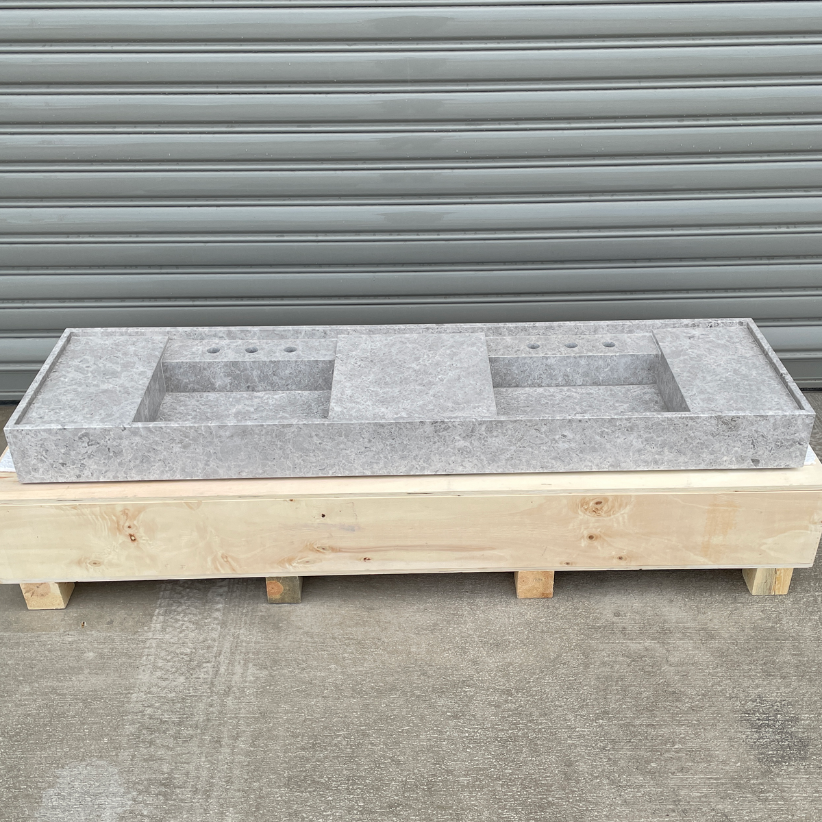 Handmade Tundra Grey Marble Double Sink: Custom Vanity Top (NS-136)