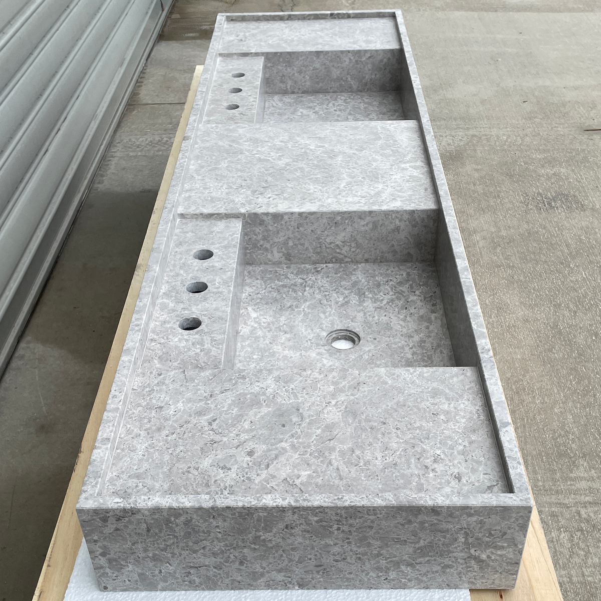 Handmade Tundra Grey Marble Double Sink: Custom Vanity Top (NS-136)