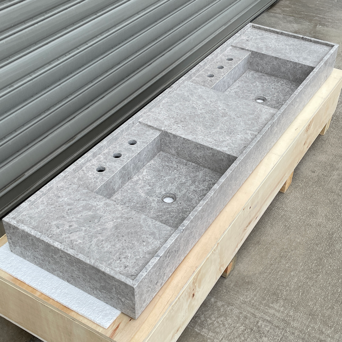 Handmade Tundra Grey Marble Double Sink: Custom Vanity Top (NS-136)