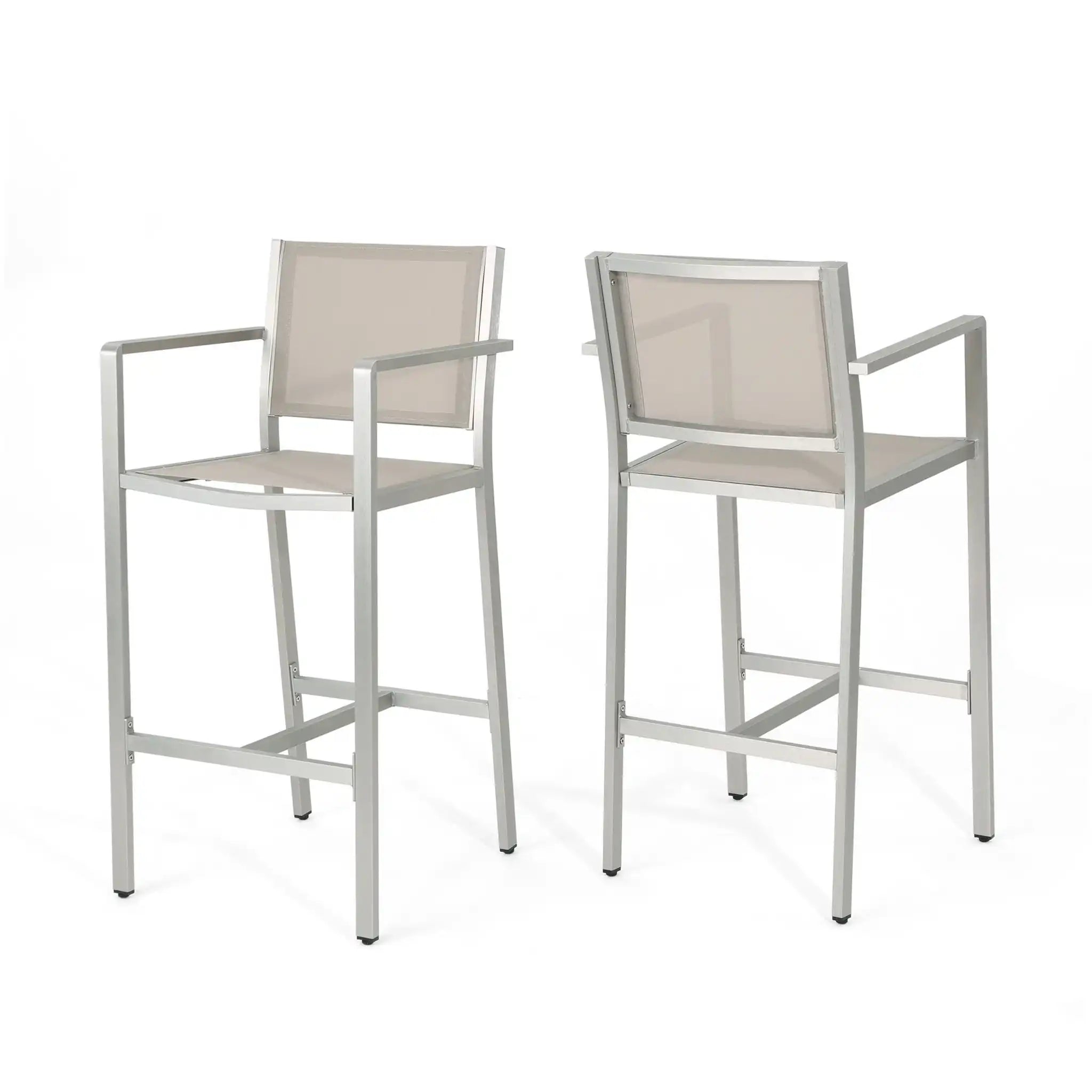 Outdoor Rust Proof Aluminum Barstools with Lightweight Frame - Dark Gray or Pearl Silver