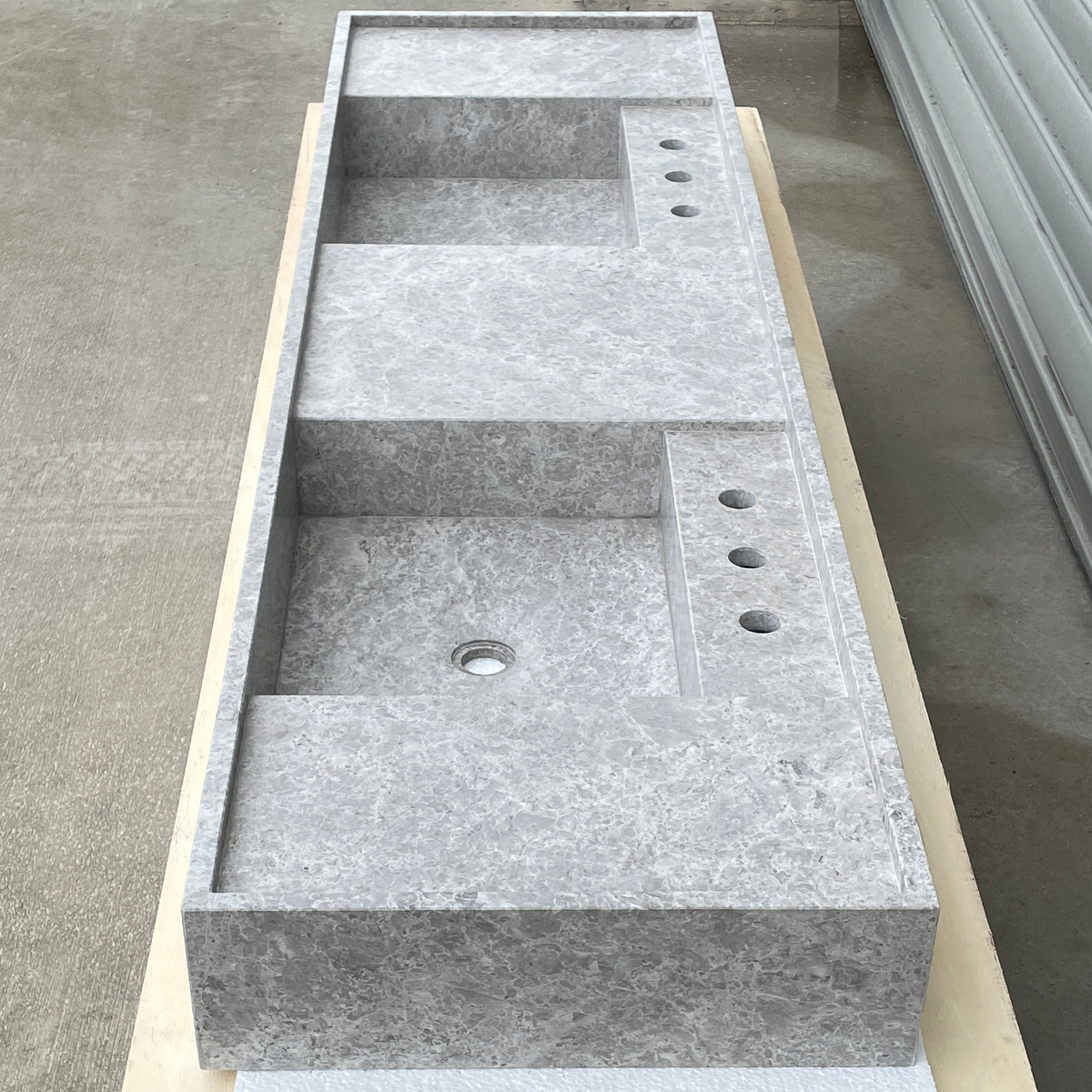Handmade Tundra Grey Marble Double Sink: Custom Vanity Top (NS-136)