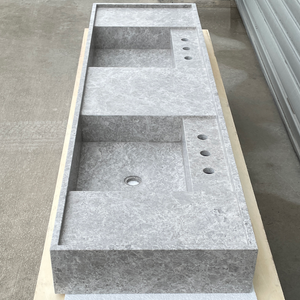 Handmade Tundra Grey Marble Double Sink: Custom Vanity Top (NS-136)
