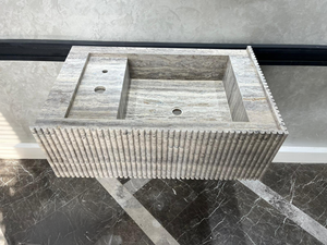 Handmade Silver Vein Cut Travertine Sink | Natural Stone Bathroom Basin | Luxury Custom (TR-077)