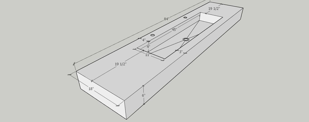 Custom White Quartz Large Bathroom Trough Sink: Wall Mount Vanity (QU-095)