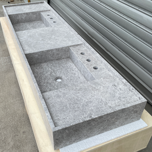 Handmade Tundra Grey Marble Double Sink: Custom Vanity Top (NS-136)
